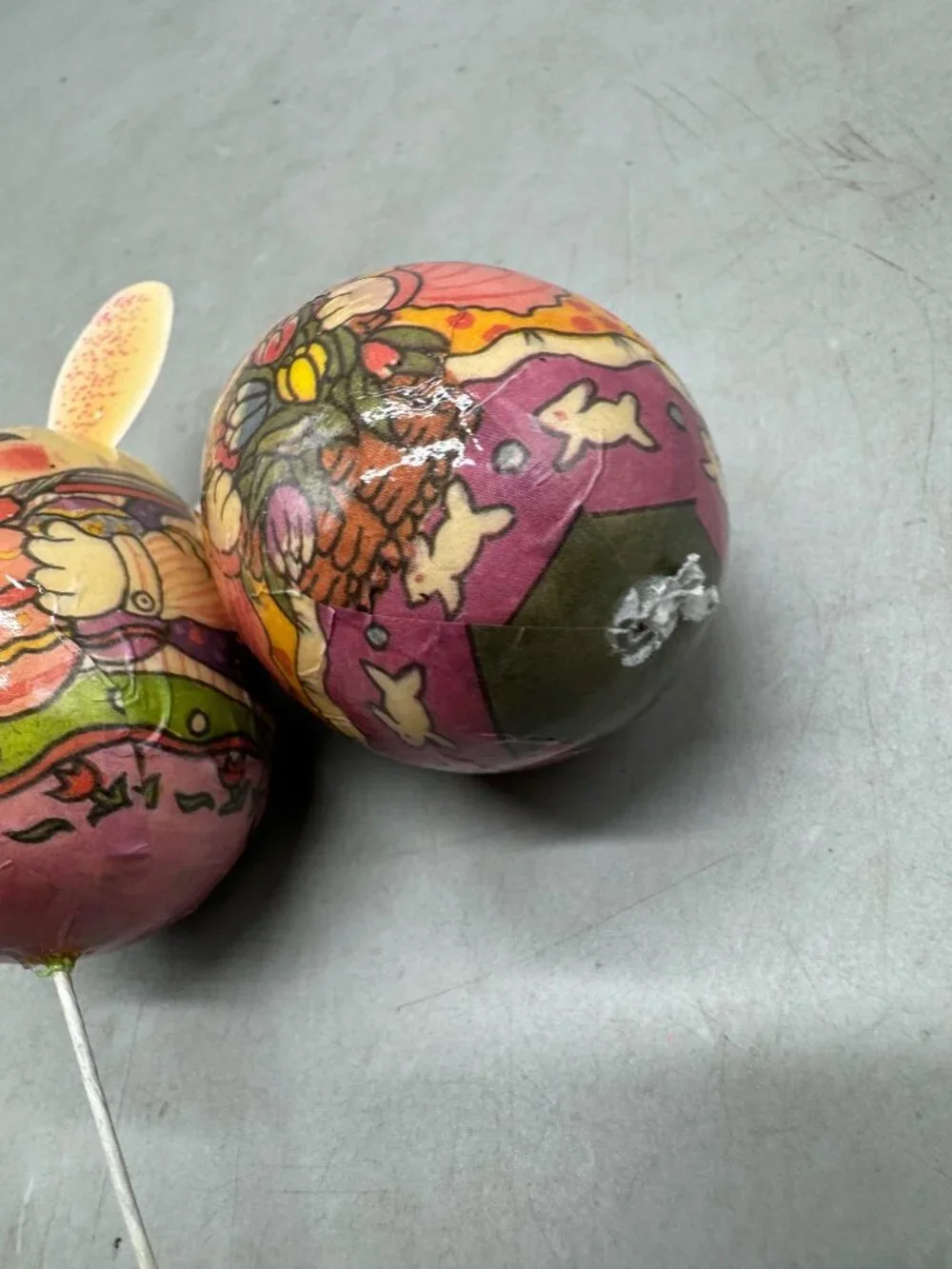 Vintage Holiday Paper Mache Bunny Rabbits Egg Ornament set of 2 READ